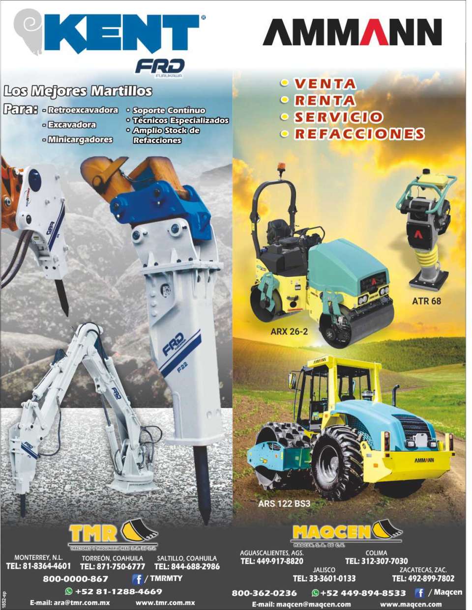 Tractores y Maquinaria Real. Los mejores martillos para retroexcavadoras, excavadoras, minicargadores. Compactadores en venta, renta, servicios, refacciones.