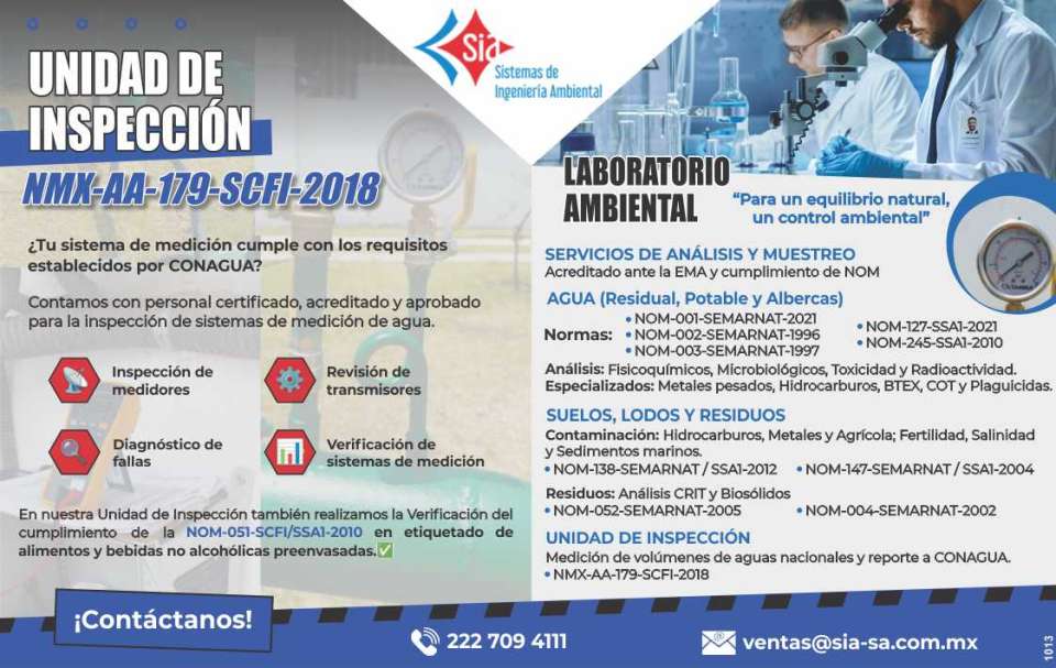 Inspeccion de medidores, Revision de transmisores, Diagnostico de fallas, Verificacion de Sistemas de medicion. Laborario Ambiental, Servicios de Analisis y muestreo. Inspeccion de medidores, Revision de transmisores, Diagnostico de fallas, Verificacion de Sistemas de medicion. Laborario Ambiental, Servicios de Analisis y muestreo.