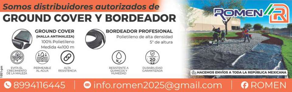 Somos Distribuidores autorizados de Malla antimaleza 100% Polietileno, Medida 4x100 m. Bordeador Profesional.- Polietileno de alta densidad 5" de altura. Se hacen envios a toda la Republica. Somos Distribuidores autorizados de Malla antimaleza 100% Polietileno, Medida 4x100 m. Bordeador Profesional.- Polietileno de alta densidad 5" de altura. Se hacen envios a toda la Republica.