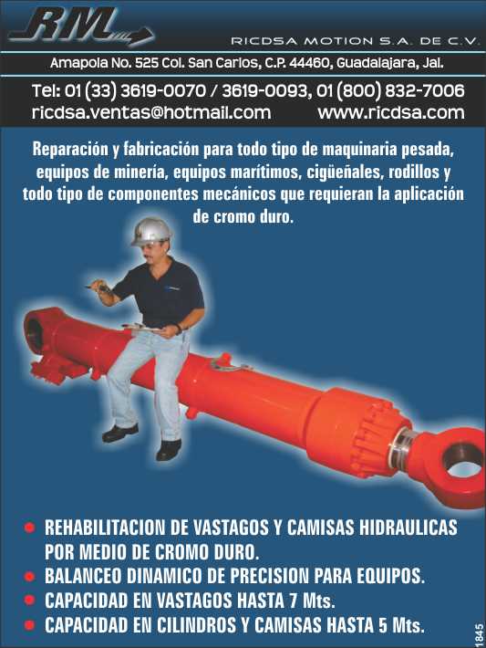 Rehabilitation of hydraulic rods and sleeves by means of hard chrome, dynamic balancing of precision for equipment Rehabilitation of hydraulic rods and sleeves by means of hard chrome, dynamic balancing of precision for equipment