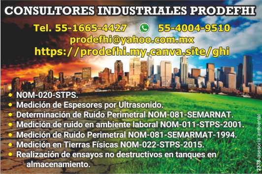 NOM-020-STPS Ultrasonic Thickness Measurement, Determination of Perimeter Noise NOM-081-SEMARNAT, Noise Measurement in the Workplace NOM-011-STPS-2001, Perimeter Noise Measurement. NOM-020-STPS Ultrasonic Thickness Measurement, Determination of Perimeter Noise NOM-081-SEMARNAT, Noise Measurement in the Workplace NOM-011-STPS-2001, Perimeter Noise Measurement.