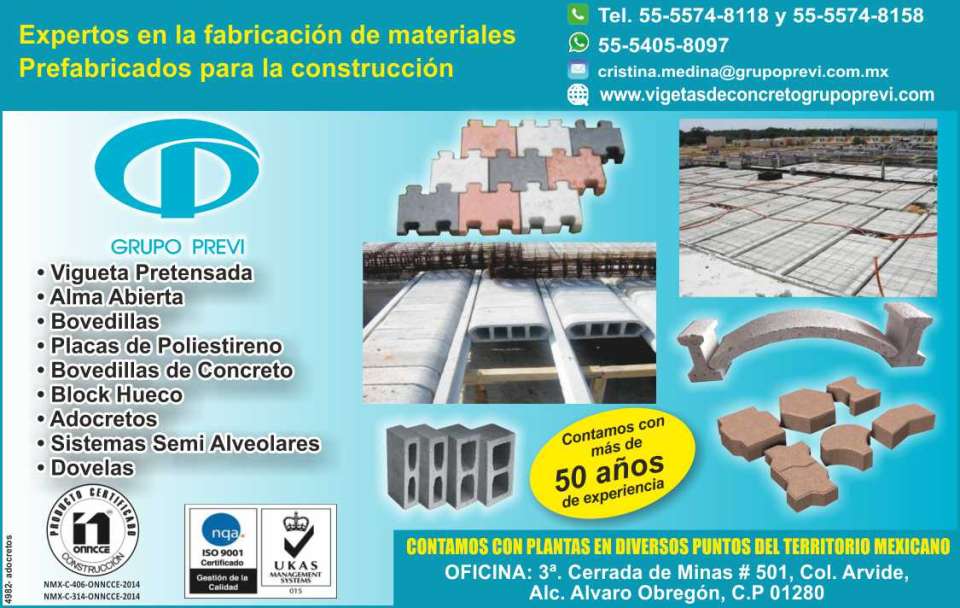 Prefabricated for construction, prestressed joist and open soul, vaults and polystyrene plates, concrete vaults, hollow block, adocretos, semi-alveolar systems, voussoirs. Prefabricated for construction, prestressed joist and open soul, vaults and polystyrene plates, concrete vaults, hollow block, adocretos, semi-alveolar systems, voussoirs.