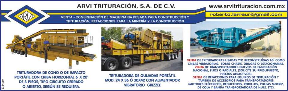 Venta-Consignacion de Maquinaria Pesada para Construccion y Trituracion, Refacciones para la Mineria y la Construccion. Trituradora de Cono o de Impacto. Trituradora de Quijadas.