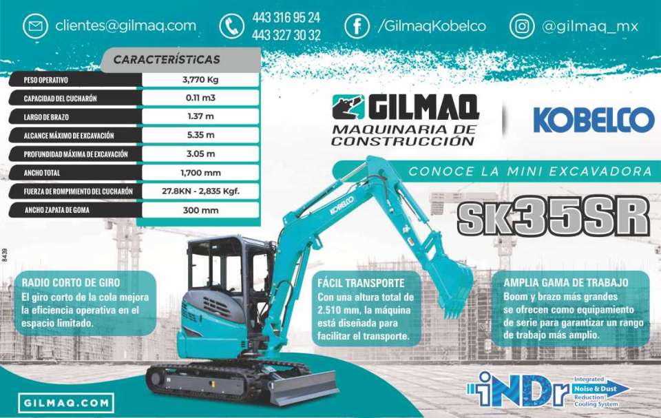 GILMAQ Maquinaria para Construccion. Conoce la Mini excavadora SK35SR Radio Corto de giro, Facil transporte, amplia gama de trabajo.