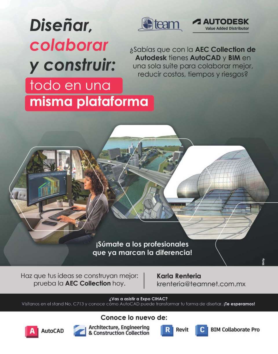 Diseñar, colaborar y construir: TODO en una MISMA PLATAFORMA. Autodesk AEC Collection ofrece las herramientas y los flujos de trabajo integrados para crear con facilidad.